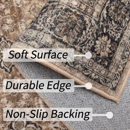 Washable 2x12 Non Slip Hallway Runner Long Rug(Brown,2'x12') - color: Brown, size: 2' x 12' (Rectangular)