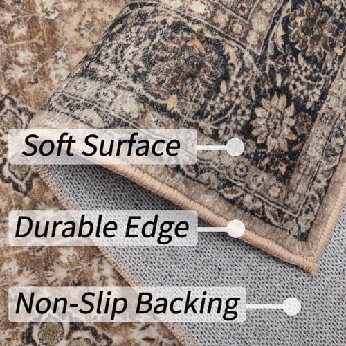 Washable Hallway Runner Area Rug 2x10 Non Slip(Brown, 2'x10') - color: Brown, size: 2' x 10' (Rectangular)