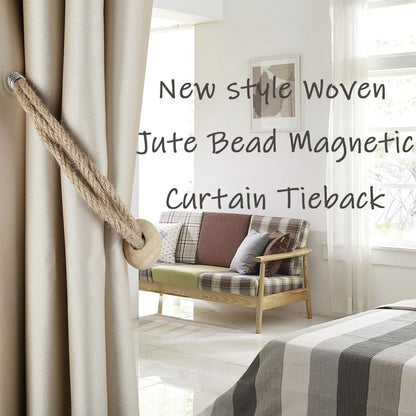 BEL AVENIR Jute Magnetic Curtain Tiebacks, Boho Farmhouse Curtain Tie Backs - color: Jute-1 Bead