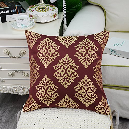 CaliTime Decorative Couch Throw Pillow Covers 18 X 18 Inches Burgundy Gold - color: Diamond Dark Ground - Burgundy Gold
