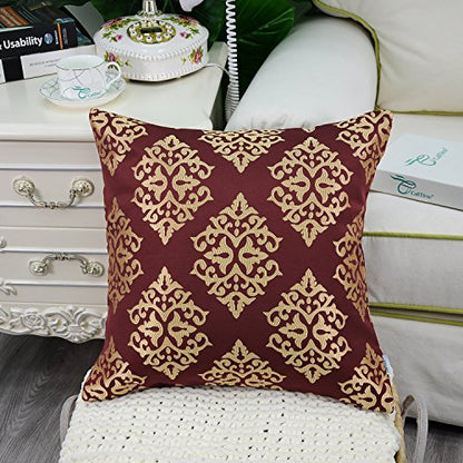 CaliTime Decorative Couch Throw Pillow Covers 18 X 18 Inches Burgundy Gold - color: Diamond Dark Ground - Burgundy Gold