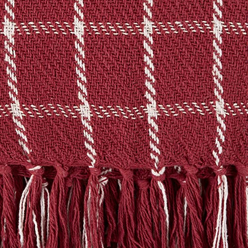 DII Transitional Checked Plaid Woven Throw, 50x60, Barn Red - color: Barn Red, size: 50x60"