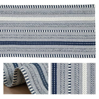 Artoid Mode Dark Blue Farmhouse Stripe Braided Table Runner 12x72 Inch - color: Dark Blue, size: 12" x 72", Table Runner