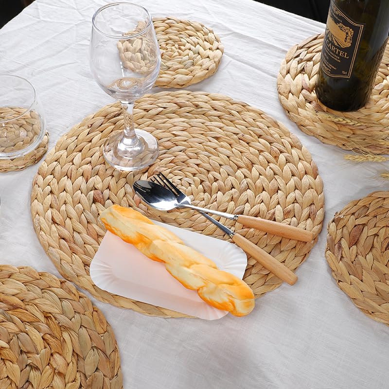 6 Pack Woven Placemats, Round Wicker Placemats, Rattan Place mats, Natural Hand-Woven Water Hyacinth Table Mats, Braided Straw Table Mats for Dining Table (11.8 inch) - size: 11.8 inch Set of 6