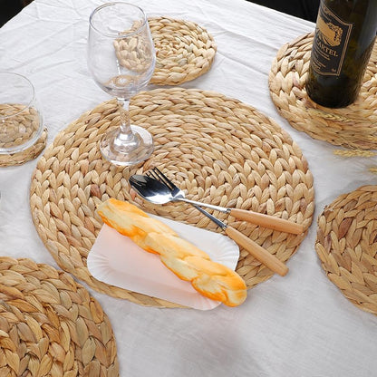6 Pack Woven Placemats, Round Wicker Placemats, Rattan Place mats, Natural Hand-Woven Water Hyacinth Table Mats, Braided Straw Table Mats for Dining Table (11.8 inch) - size: 11.8 inch Set of 6