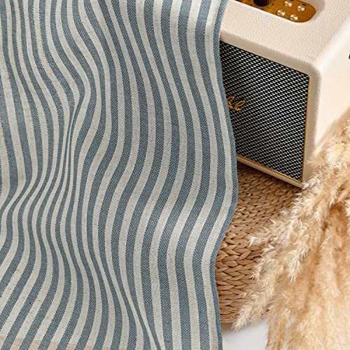 Vangao Blue Stripe Linen Tiers Curtains 24 Inch Farmhouse 2 Panels - color: Boxter Striped| Blue on Beige, size: 26"W x 24"L (Pack of 2)