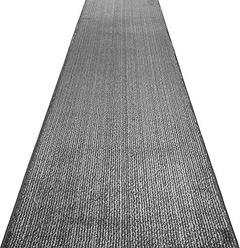 REMNAZ Anti-Slip Hallway Runner Rug | Custom Cut Length | 31" Wide | Thick Rubber Back for Hardwood Floors | Pet & Kid Friendly | Heathered Stripe Grey | 31 inch x 8 feet - color: Striped / Grey, size: 31 inch Width X 8 Feet Length