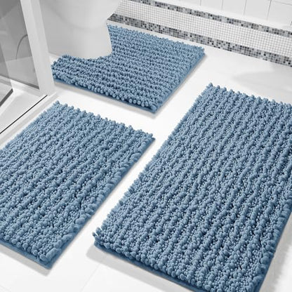 Yimobra Bathroom Rug Set 3 Piece, Super Absorbent Bath Mat Set, Denim Blue - color: Denim Blue, size: 24"x17" + 24"x20" + 30"x20"