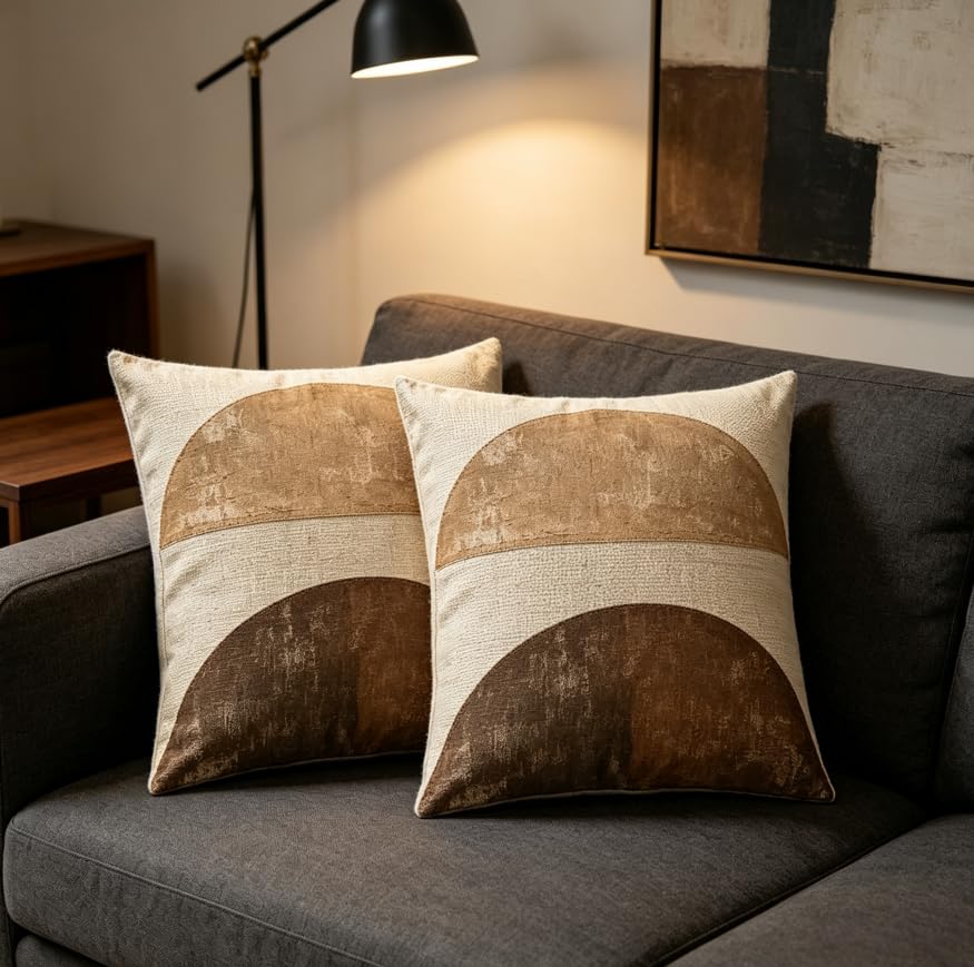 Linen Throw Pillow Covers Set of 2, Boho Geometric Design - color: A20004, size: 18" x 18" (Pack of 2)
