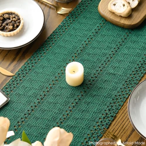 Artoid Mode Dark Green Woven Farmhouse Hollow Table Runner 12x36 Inch - color: Dark Green, size: 12" x 36", Table Runner