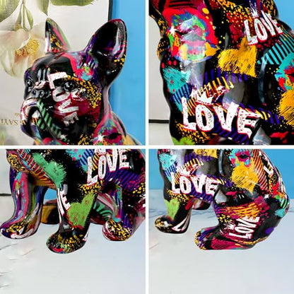 French Bulldog Statue Sculpture Sitting Graffiti Dog Home Decor Figurine - color: A5