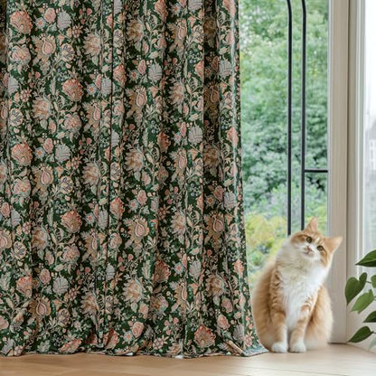 FMFUNCTEX Emerald Green Boho Blackout Floral Curtains, 63 Inches, 2 Panels - color: Emerald Green, size: 52"W x 63"L (Pack of 2)