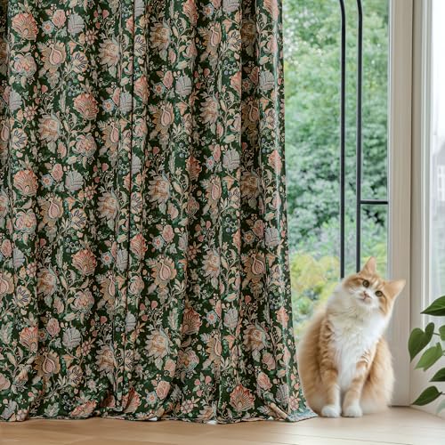FMFUNCTEX Emerald Green Boho Blackout Floral Curtains, 72 Inches, 2 Panels - color: Emerald Green, size: 52"W x 72"L (Pack of 2)