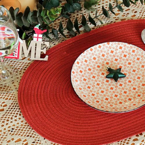 Placemats Set of 8, Woven Oval Braided Dining Table Mats(Red Shine) - color: Red Shine, size: 8 pcs