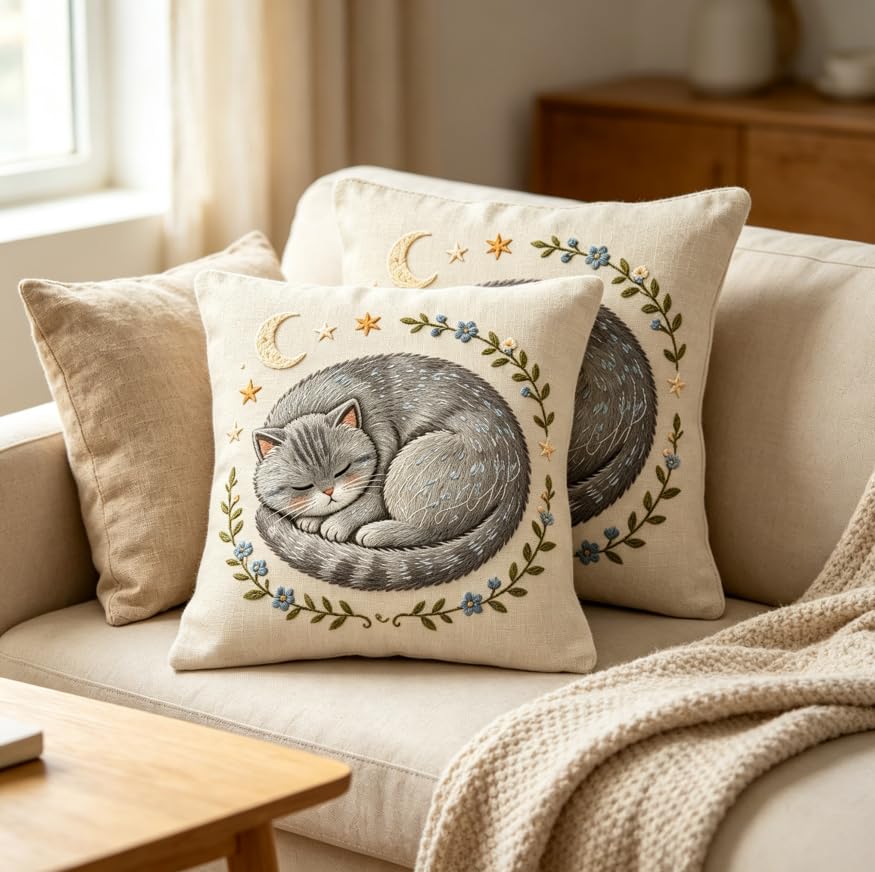 18x18 Inch Cute Cat Linen Throw Pillow Covers Set of 2 - color: A20016, size: 18" x 18" (Pack of 2)