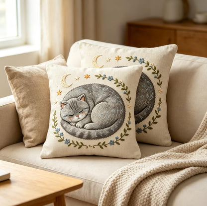 18x18 Inch Cute Cat Linen Throw Pillow Covers Set of 2 - color: A20016, size: 18" x 18" (Pack of 2)