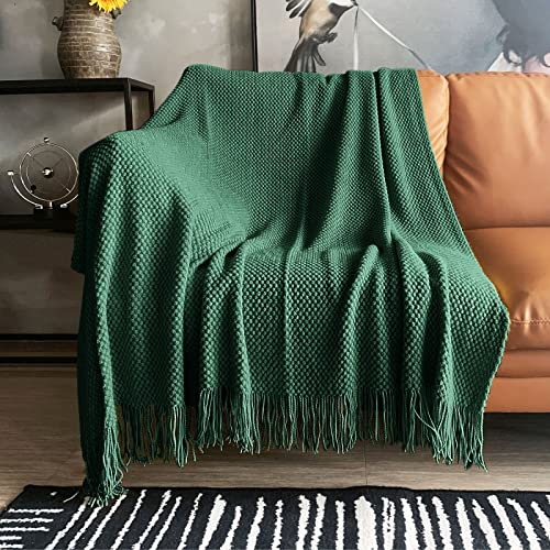 LOMAO Knitted Throw Blanket with Tassels Bubble Textured Lightweight Throws for Couch Cover Home Decor (Green, 60x80) - color: Green, size: 60x80"