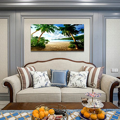 Wall Art Sea Beach Coconut Tree Landscape Picture Print Canvas Wall Art Modern Giclee Artwork Home Decor Stretched and Framed Ready to Hang,2cm Thick Frame, Waterproof Artwork. - color: Beach Palm Coconut Trees, size: 40"L x 20"W