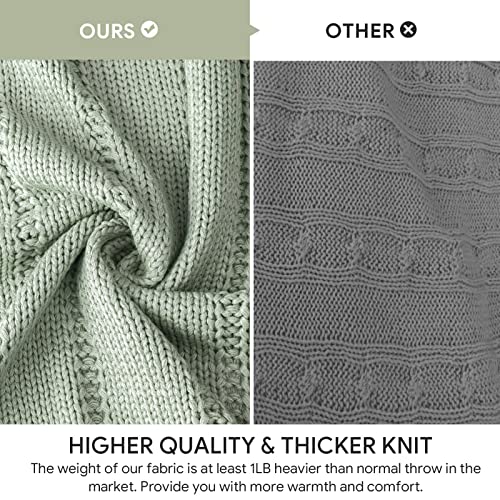 RECYCO Cable Knit Throw Blanket, Sage Green, 60"x80" - color: Sage Green, size: 60"x80"