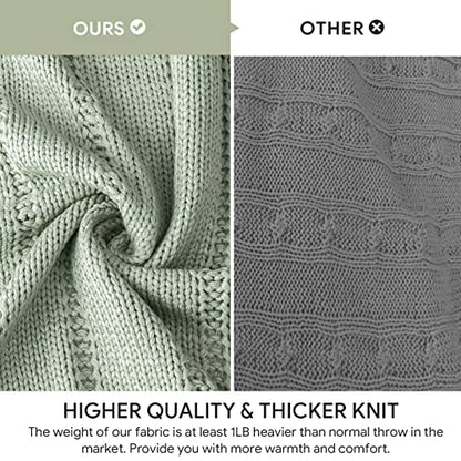 RECYCO Cable Knit Throw Blanket, Sage Green, 60"x80" - color: Sage Green, size: 60"x80"