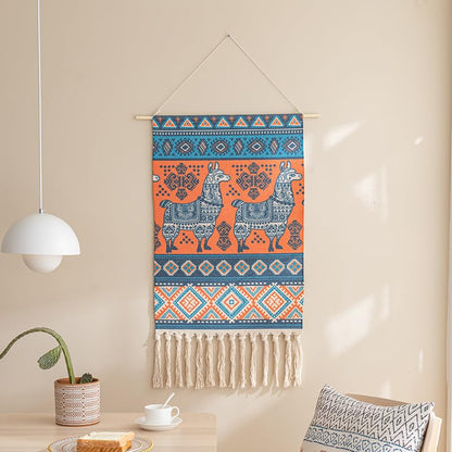 Cotton Wall Tapestry Hanging Decor, 20x34" Large Macrame Woven Boho Chic Bohemian Abstract Geometric Printed Tapestries Decor Gift for Apartment Dorm Kids Livingroom Bedroom Door Entrance Home Office