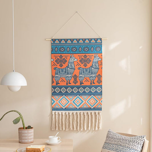 Cotton Wall Tapestry Hanging Decor, 20x34" Large Macrame Woven Boho Chic Bohemian Abstract Geometric Printed Tapestries Decor Gift for Apartment Dorm Kids Livingroom Bedroom Door Entrance Home Office