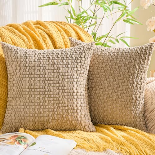 GAWAMAY Decorative Corduroy Throw Pillow Covers 26x26 Beige 2 Pack - color: Beige, size: 26" x 26" (Pack of 2)