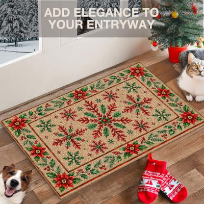 Christmas Snowflake Floral Faux Coco Coir Doormat Door Mat 17x30 - color: Christmas 02