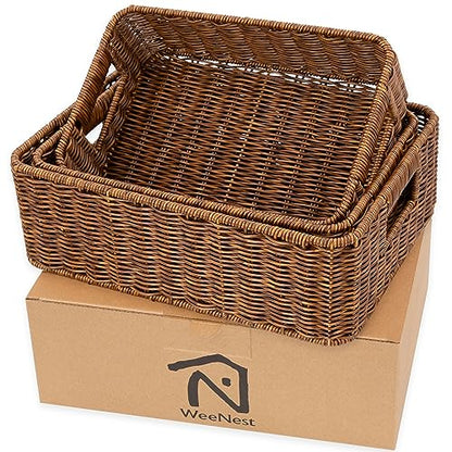 WeeNest Baskets for Storage, Wicker Basket, Rectangular, Set of 3, Toffee - color: Toffee