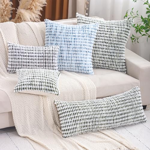 LUOYEHK Boho Throw Pillow Covers 24x24 Inch Set of 2 Chenille Tufted Pillowcase Farmhouse Neutral Cushion Covers for Couch Sofa Bed Living Room, Blue White - color: Blue White, size: 24" x 24" (Pack of 2)