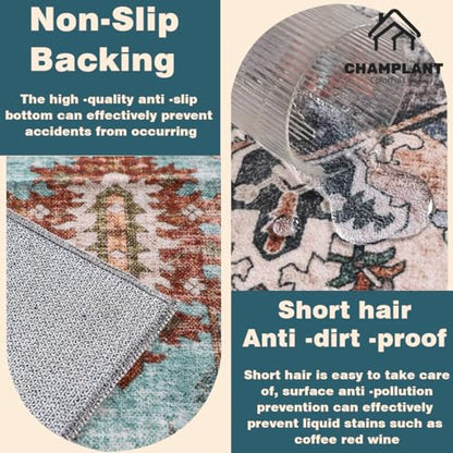 CHAMPLANT Beige Blue Washable Area Rug 8'x10' Boho Chic Medallion Distressed Design Non-Shedding Easy Care Ideal for High Traffic Areas in Living Room Bedroom Office Coffee Table Large Carpet - color: Beige and Blue, size: 8' x 10' (Rectangular)