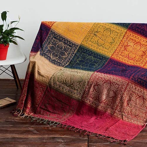Boho Throw Blanket - Hippie Chenille Jacquard Bohemian Chair Couch Sofa and Bed Furniture Cover with Colorful Tribal Pattern (Red, 87" x 102") - color: Red, size: 87" x 102"
