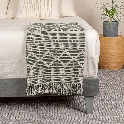 Bloomingville Soft Recycled Cotton Blend Throw with Diamond Pattern, Green and Beige - color: Green