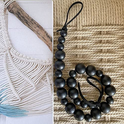 2 Pack Wood Bead Curtain Tieback, Boho Curtain Holdbacks, Black - color: Black Color