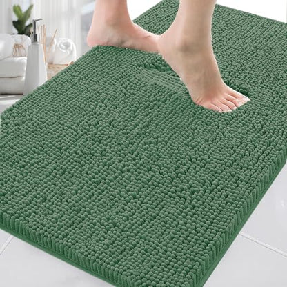 Chenille Bath Rug, Ultra Soft Absorbent Bathroom Mat, Non-Slip PVC Backing, Machine Washable, 23x14, Dark Green - color: Dark Green, size: 23" x 14"