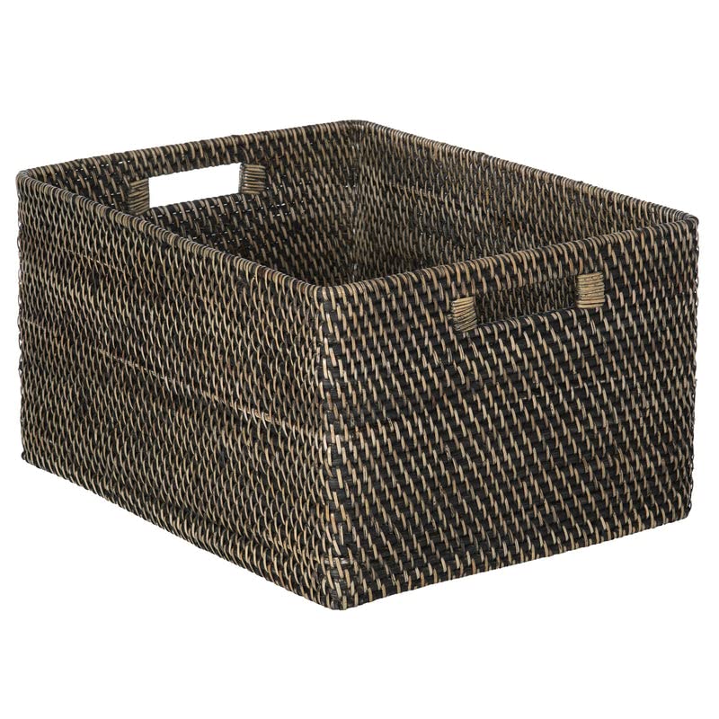KOUBOO Loma Rectangular Rattan Storage Basket with Handles, Black Wash - color: Black-Wash