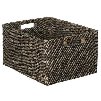 KOUBOO Loma Rectangular Rattan Storage Basket with Handles, Black Wash - color: Black-Wash