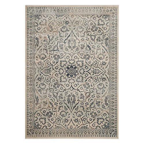 SAFAVIEH Vintage Collection Area Rug - 9' x 12', Cream & Light Blue, Oriental Medallion Distressed Viscose Design, Ideal for High Traffic Areas in Living Room, Bedroom (VTG175-7446) - color: Cream/Light Blue, size: 9' x 12' (Rectangular)