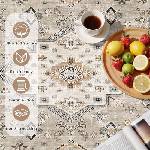 cotiled 2x3 Area Rug for Living Room, Washable, Traditional, Beige - color: Beige, size: 2' x 3' (Rectangular)