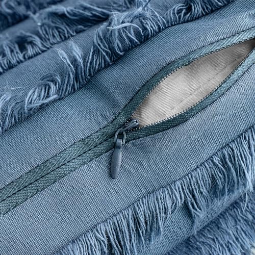 MIULEE Boho Linen Striped Throw Pillow Covers 18x18, Dark Blue - color: Dark Blue, size: 18" x 18" (Pack of 2)