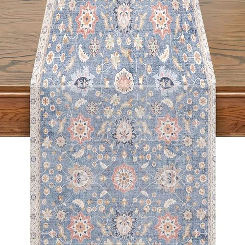 Snycler Table Runner Boho Table Runners Vintage Elegant Farmhouse Table Center Linen Decor for Home Dining Party Entrance (13x72 Inch) Blue - color: Blue, size: 13" x 72"