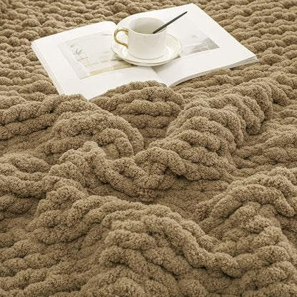 WESHIONGOO Chunky Knit Blanket Throw for Couch Bed 40"×40" Brown - color: Brown, size: 40"x40"(Small Size Throw)