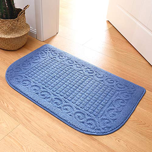 COSY HOMEER 32x20 Half Round Kitchen Rug,Non Slip Washable Mat,Blue 3PCS - color: Blue 3pcs, size: 1'8" x 2'8" (Semicircular)