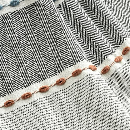 Lush Decor Herringbone Stripe Woven Tassel Yarn Dyed Cotton Throw Blanket 50" W x 60" L Black & Multi - Striped Throw Blankets - Black Couch Blanket - color: Black & Multi