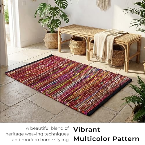 THE BEER VALLEY Chindi Woven Rug 2x3 Feet - Multi - color: Multi Cotton, size: 2 x 3 feet