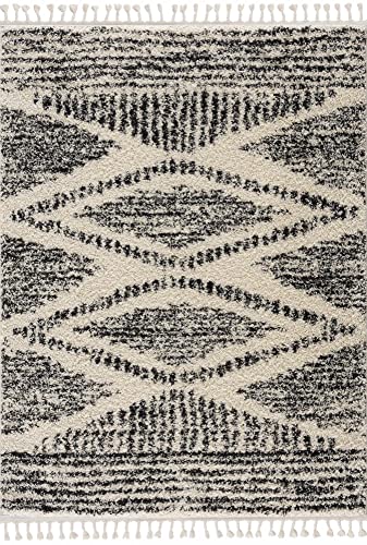 Hauteloom Berber Shag Collection - Fishhook Farmhouse Entryway, Bedroom, Kitchen Shaggy Runner Rug with Tassel - Fluffy Plush High Pile Carpet - Southwestern Tribal Style - Beige, Black - 2'7" x 7'3" - color: Light Brown, Black, White / Fishhook Fishh, si