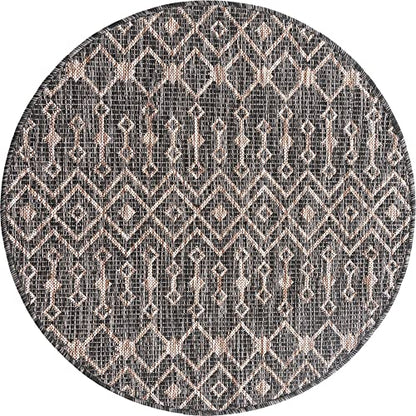 Unique Loom Outdoor Trellis Collection Area Rug - Tribal Trellis (3' 3" Round, Charcoal Gray/ Natural) - color: Charcoal Gray/Natural, size: 3'3" (Round)