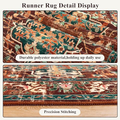 U'Artlines 2' x 7' Boho Hallway Runner Rug, Washable Carpet, Rust＆Teal - color: Rust＆teal, size: 2' x 7' (Runner)
