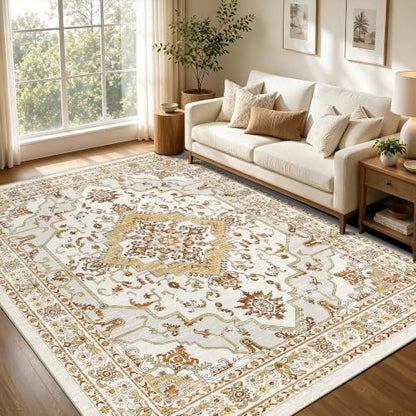 Arenarug 5x7 Washable Area Rug for Living Room, Khaki Rusty Yellow - color: Khaki Rusty Yellow, size: 5' x 7' (Rectangular)