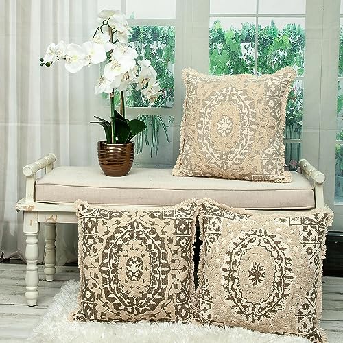 HomeRoots Boho Garland Beige and Dark Brown Decorative Accent Pillow